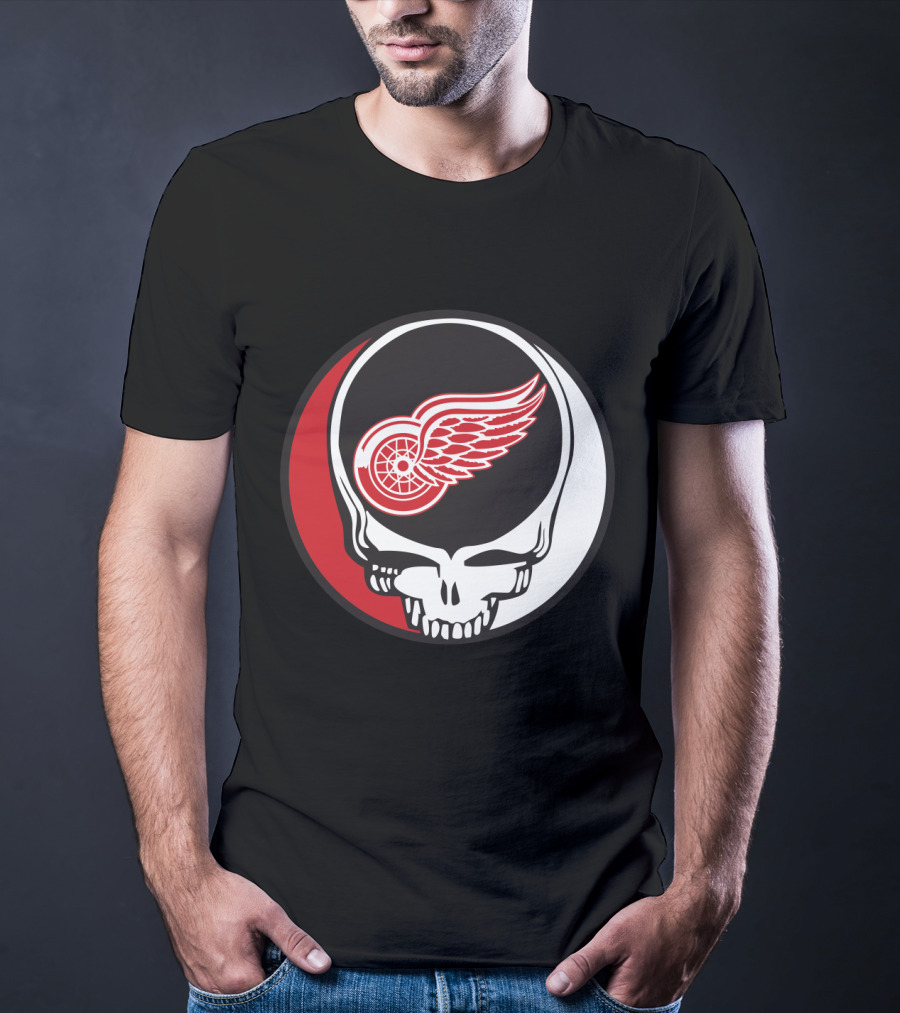Grateful Dead Skull With Detroit Red Wings Logo For Fans T-Shirt