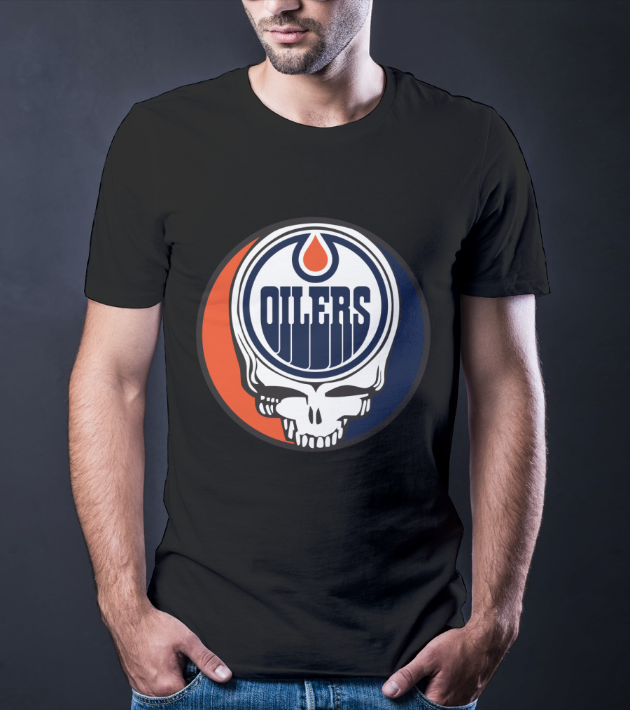 Grateful Dead Skull With Edmonton Oilers Logo And Colors For Fans T-Shirt