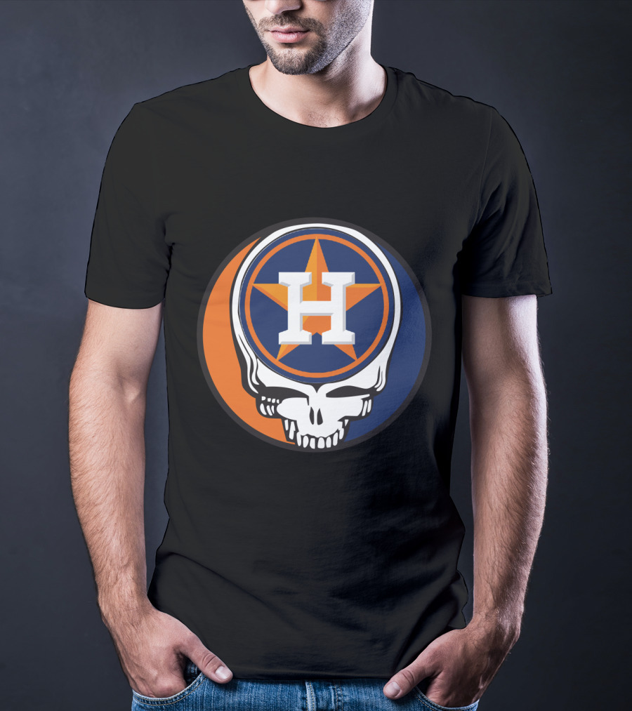 Grateful Dead Skull With Houston Astros Logo And Star In Orange And Blue T-Shirt