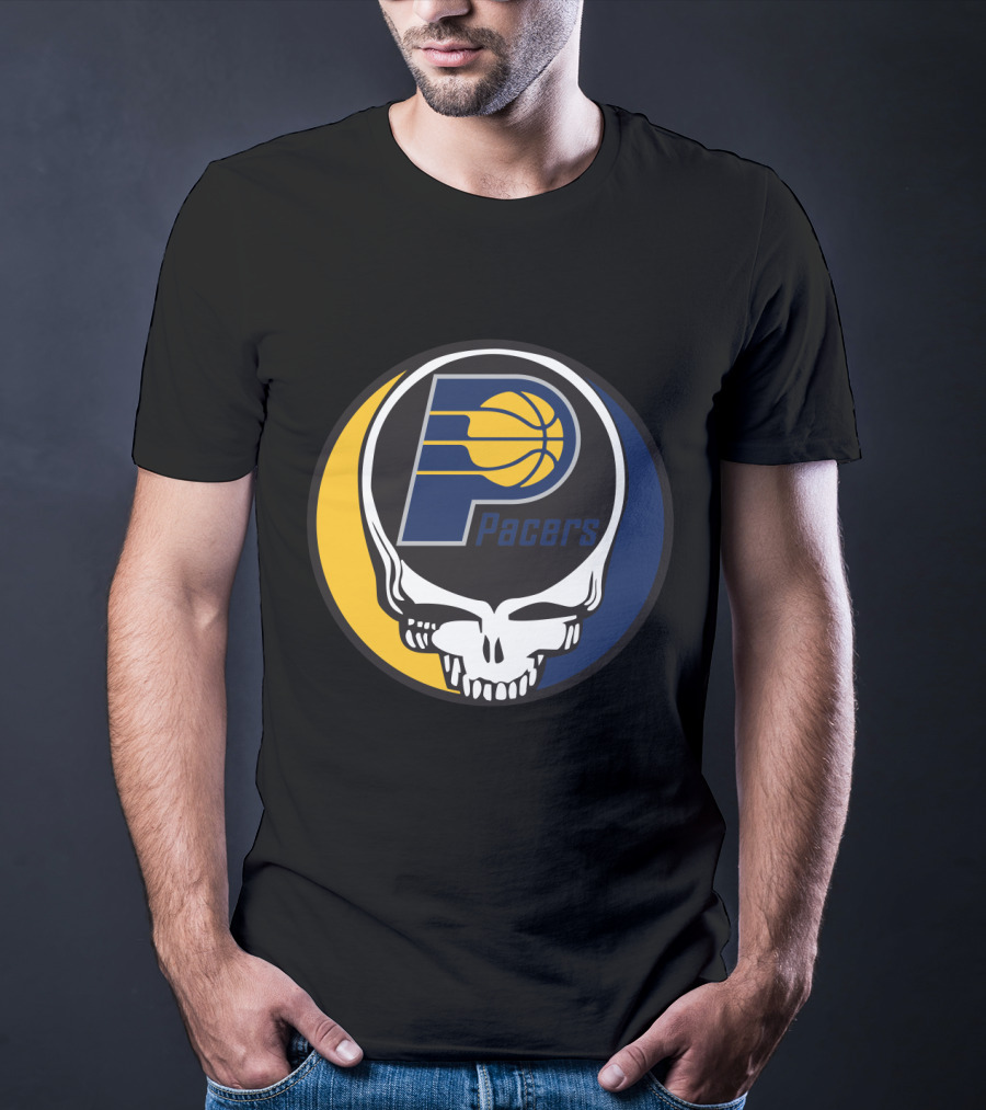 Grateful Dead Skull Logo Meets Indiana Pacers Basketball Fans T-Shirt