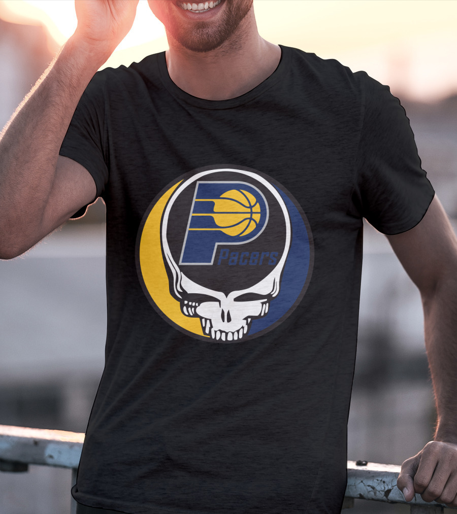 Grateful Dead Skull Logo Meets Indiana Pacers Basketball Fans T-Shirt