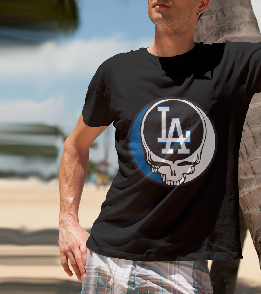 Grateful Dead Los Angeles Dodgers Fans Iconic Skull Logo Fusion T-Shirt