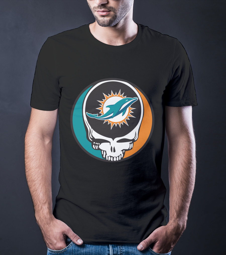 Grateful Dead Skull With Miami Dolphins Logo Fusion For Fans T-Shirt