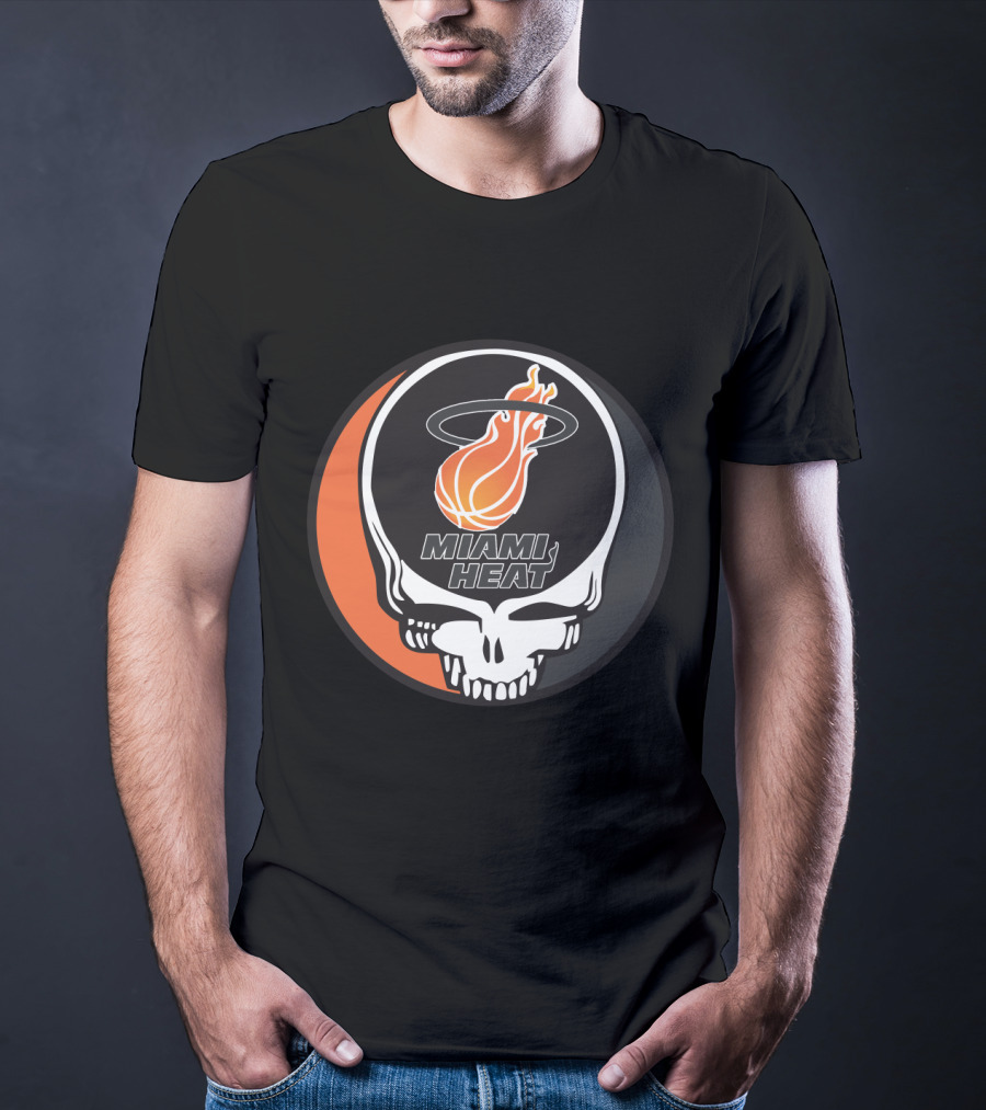 Miami Heat Flaming Basketball Skull Grateful Dead Style T-Shirt