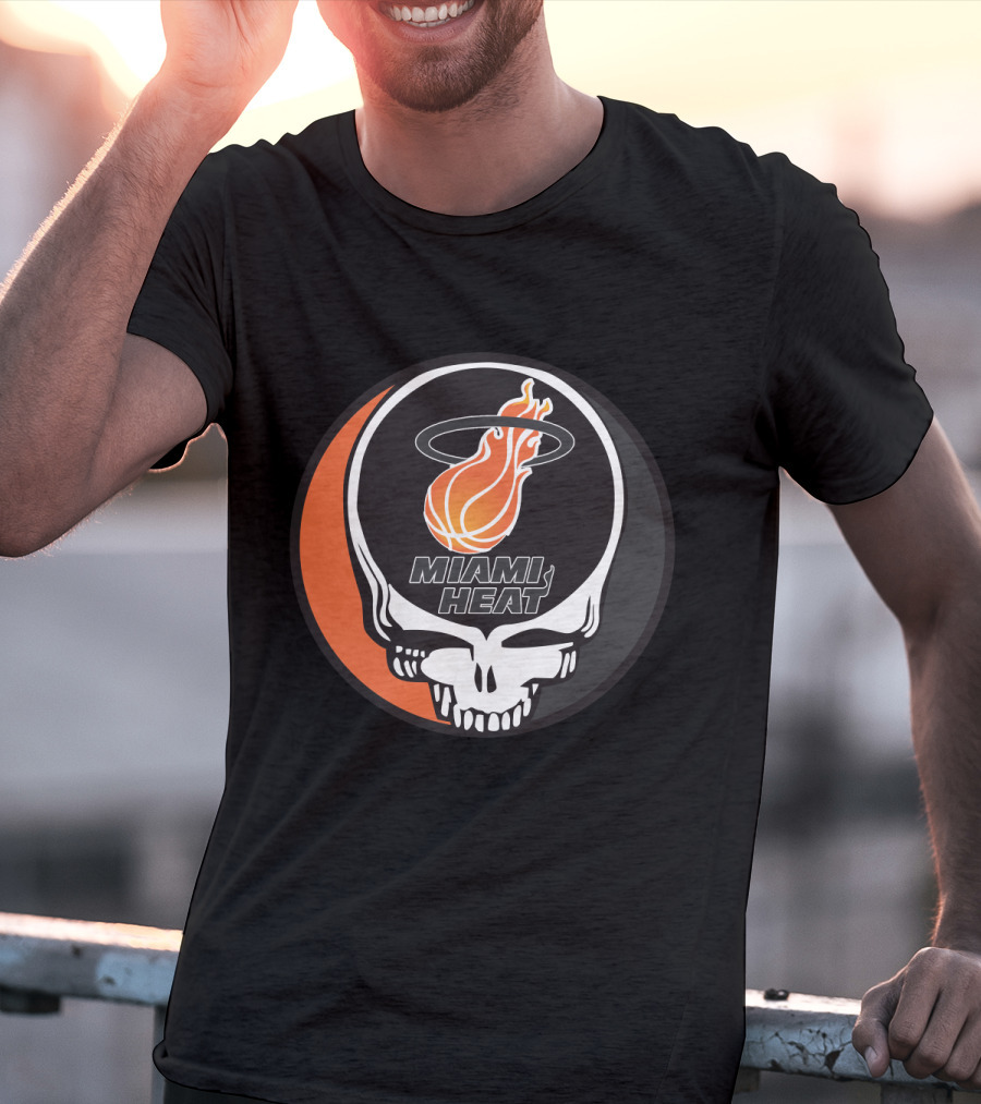 Miami Heat Flaming Basketball Skull Grateful Dead Style T-Shirt