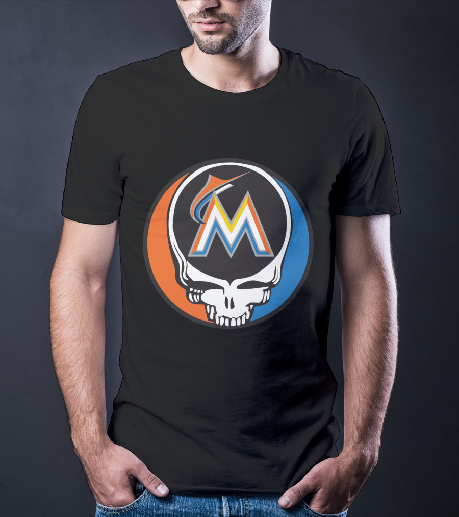 Grateful Dead Skull Miami Marlins Logo Mashup For Fans T-Shirt