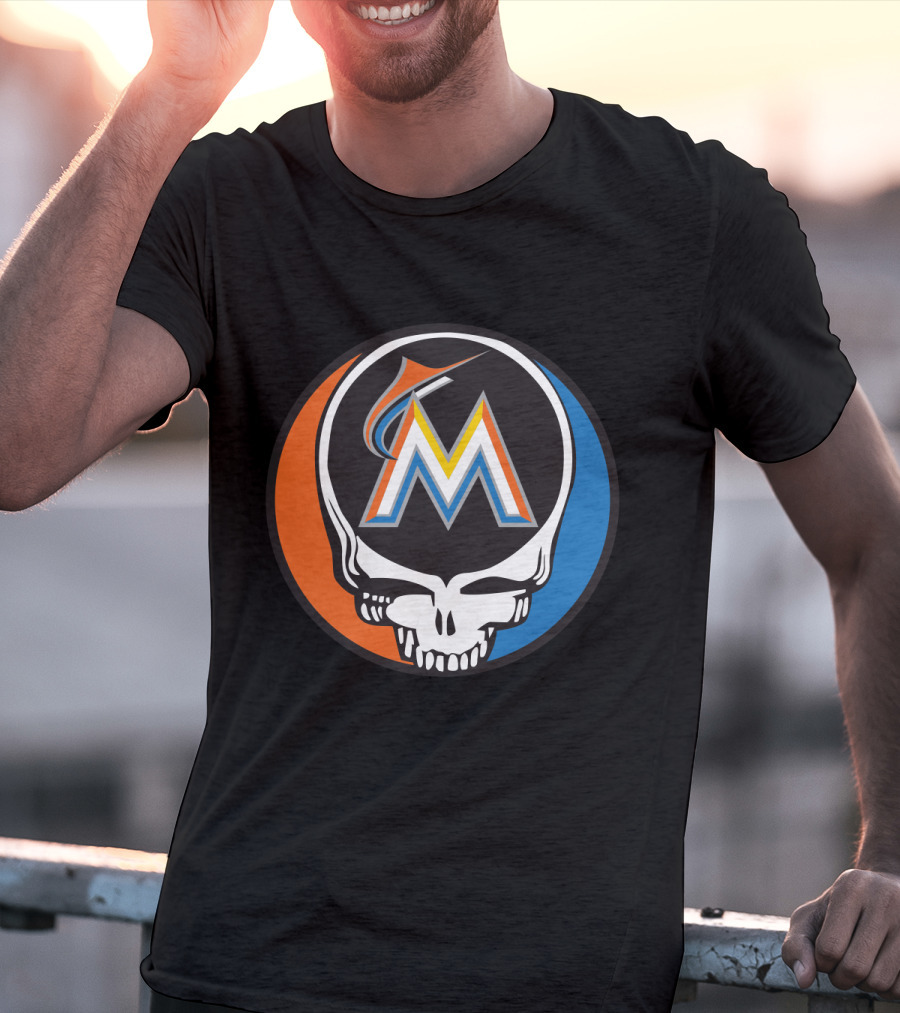 Grateful Dead Skull Miami Marlins Logo Mashup For Fans T-Shirt