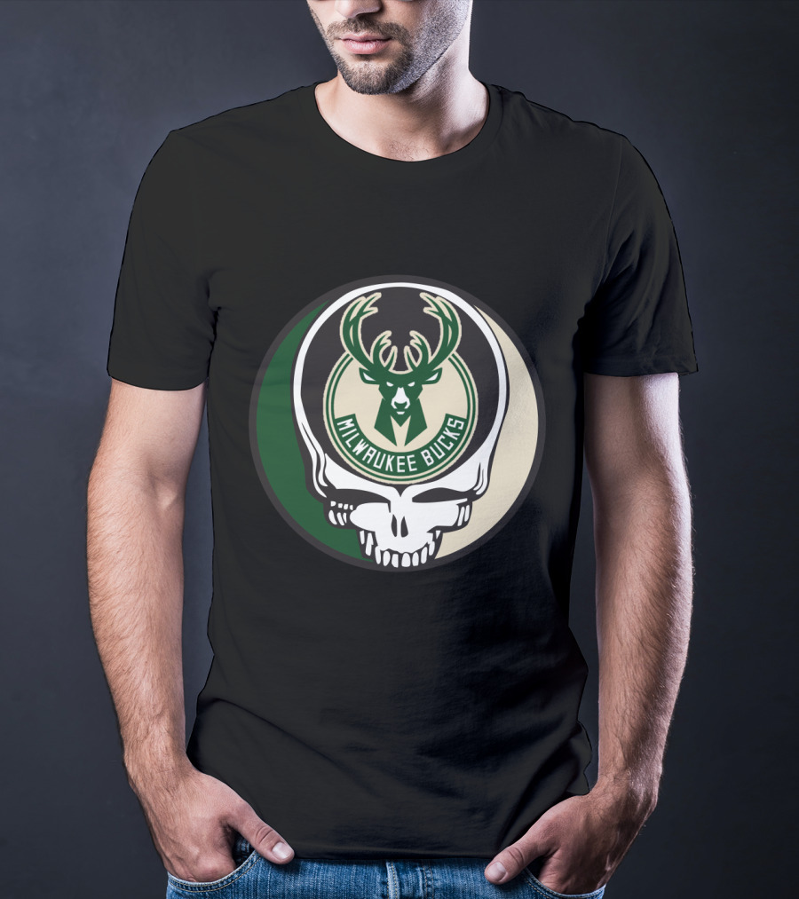 Milwaukee Bucks Grateful Dead Skull Logo Fusion T-Shirt