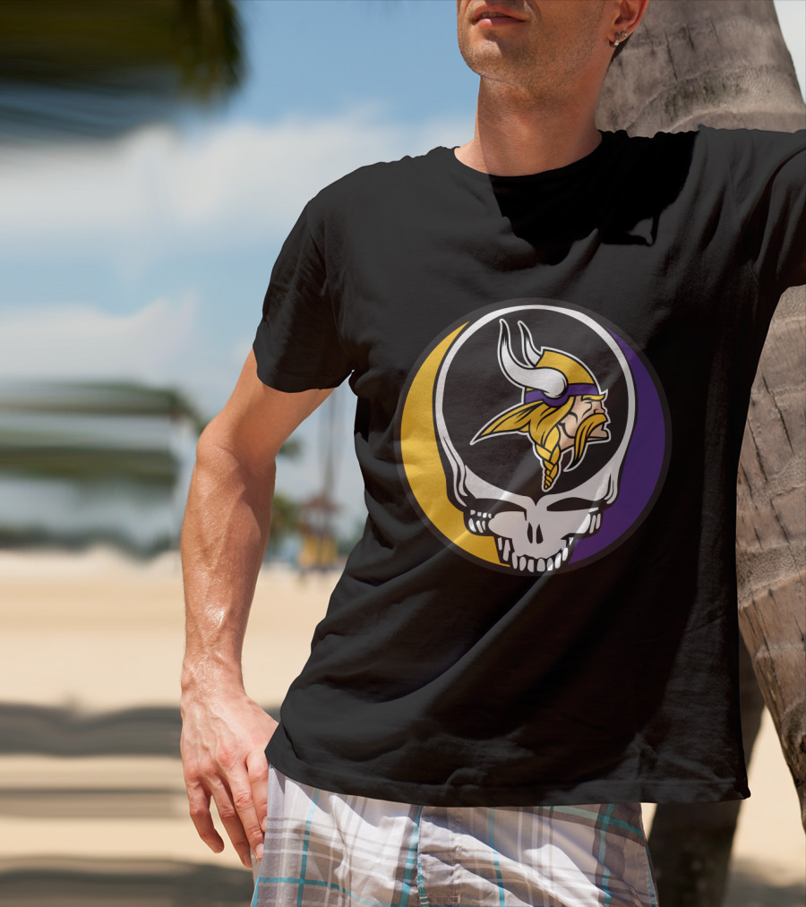 Grateful Dead Skull With Minnesota Vikings Logo Combination T-Shirt
