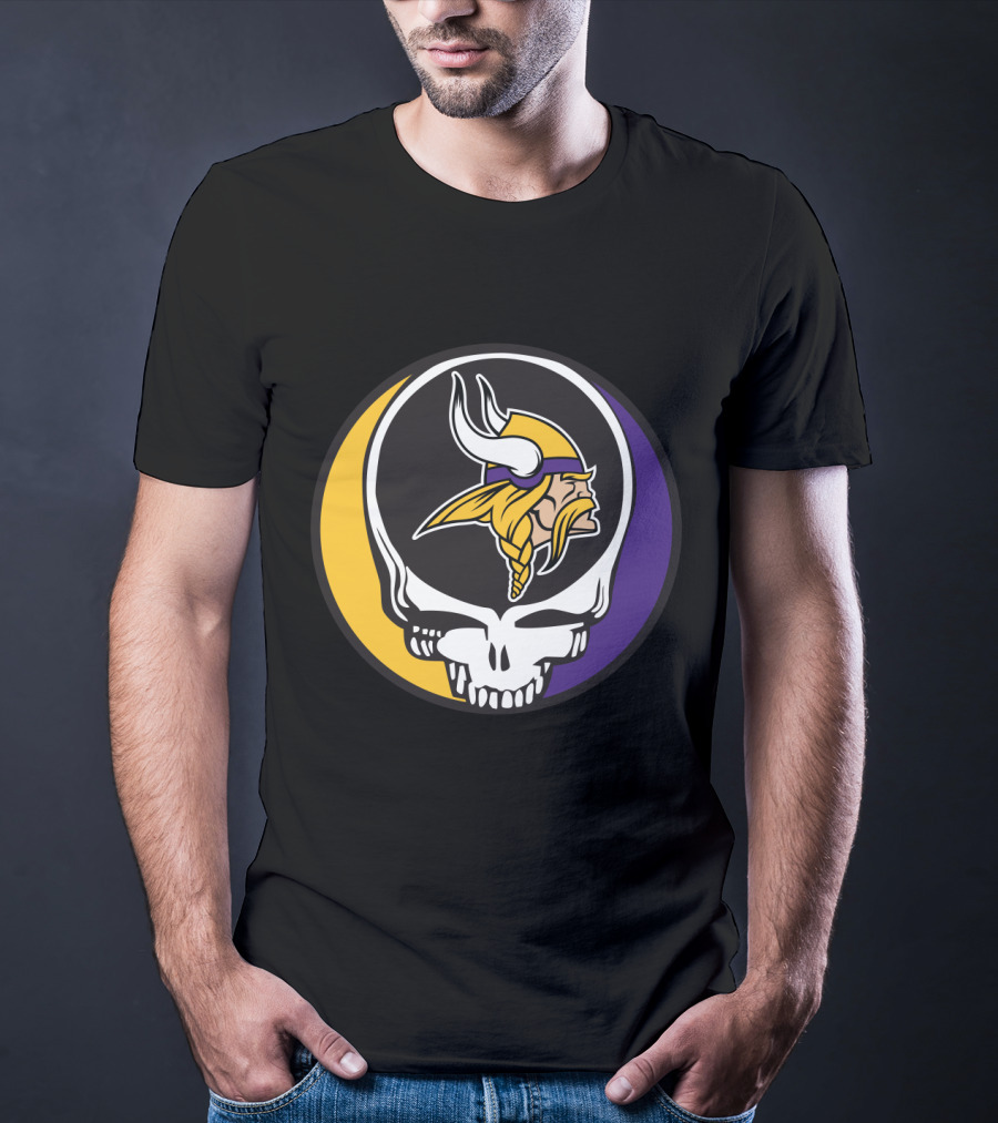 Grateful Dead Skull With Minnesota Vikings Logo Combination T-Shirt