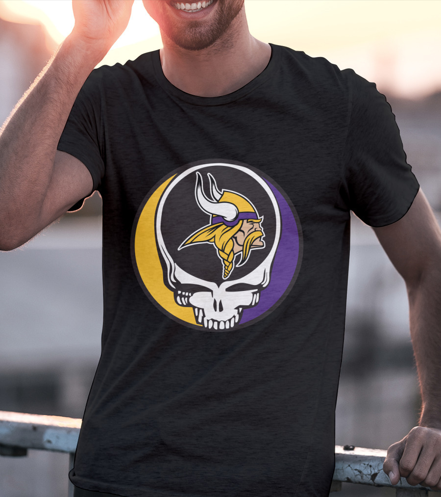 Grateful Dead Skull With Minnesota Vikings Logo Combination T-Shirt