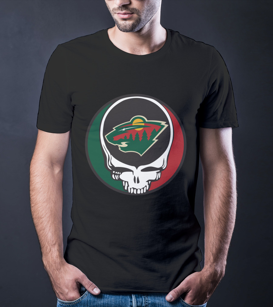 Minnesota Wild Fans Grateful Dead Skull And Bear Head T-Shirt