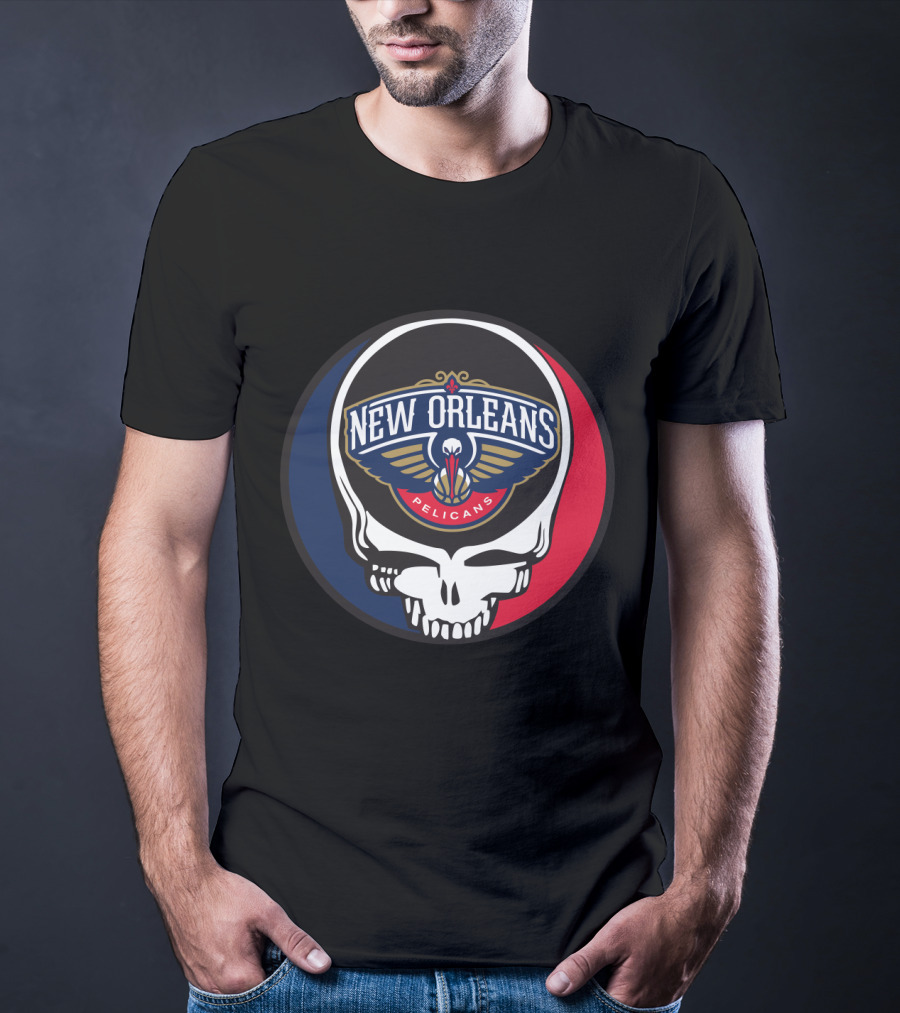 New Orleans Pelicans Basketball Skull Grateful Dead Fans T-Shirt