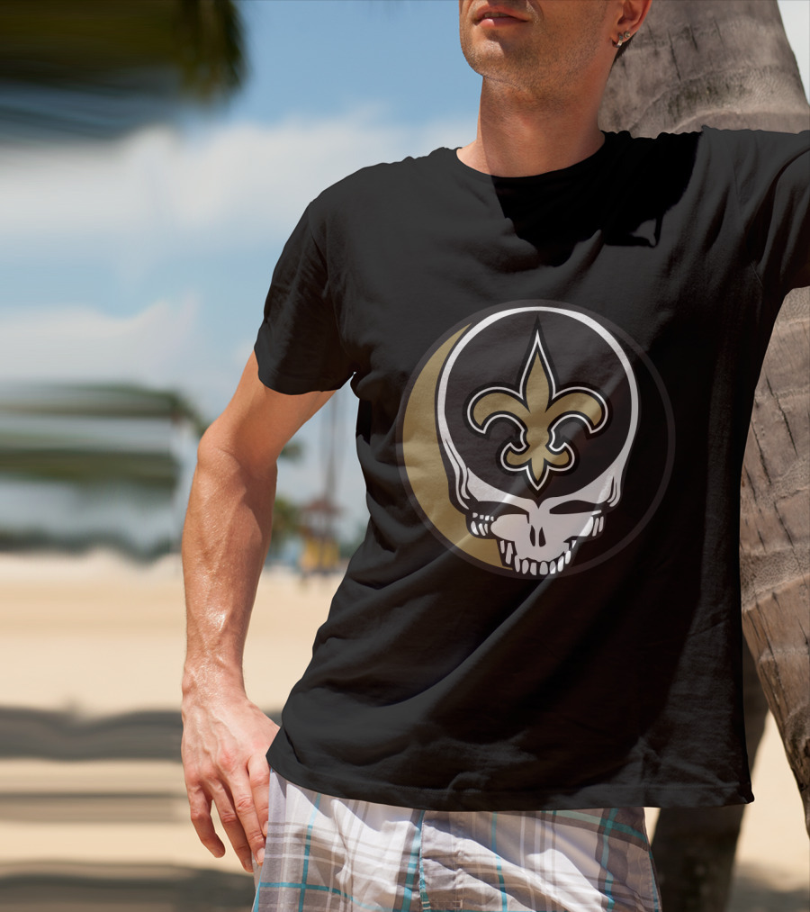 Grateful Dead Skull Logo Meets New Orleans Saints Fleur-De-Lis T-Shirt
