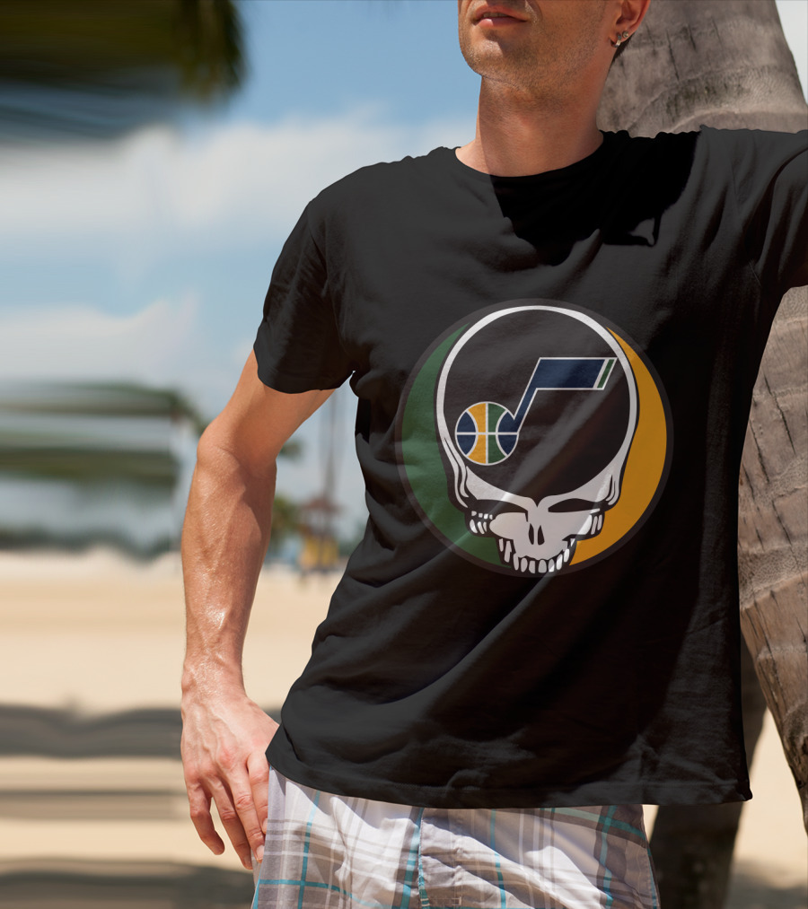 Grateful Dead Skull With Utah Jazz Basketball Logo And Colors T-Shirt