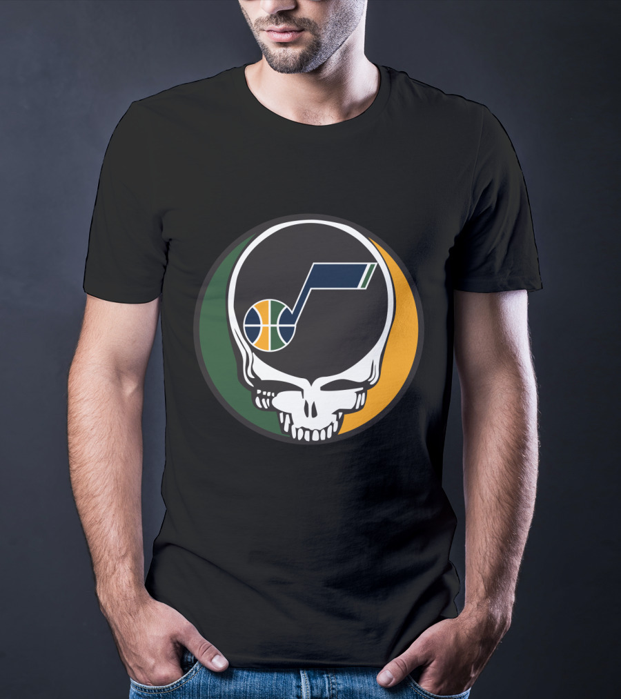 Grateful Dead Skull With Utah Jazz Basketball Logo And Colors T-Shirt