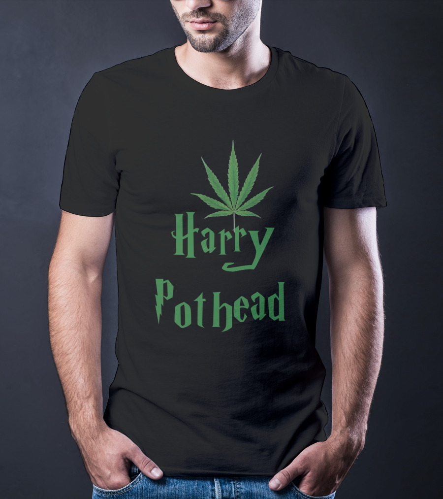 Harry Pothead Cannabis Leaf Parody Design With Iconic Wizard Font T-Shirt