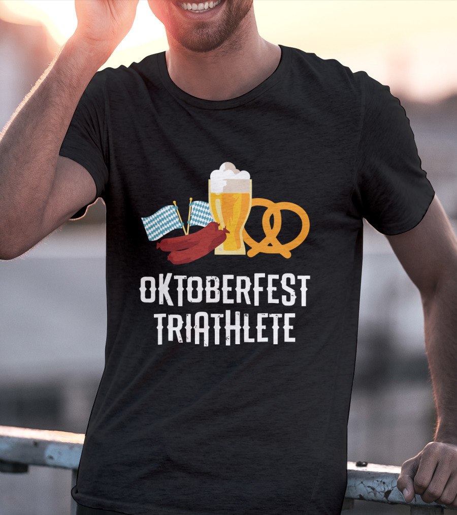 Oktoberfest Triathlete Sausage Beer Pretzel Flags T-Shirt