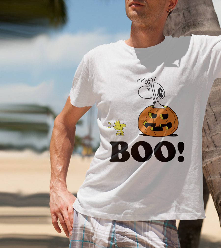 Peanuts Halloween Snoopy And Woodstock In Pumpkin BOO T-Shirt