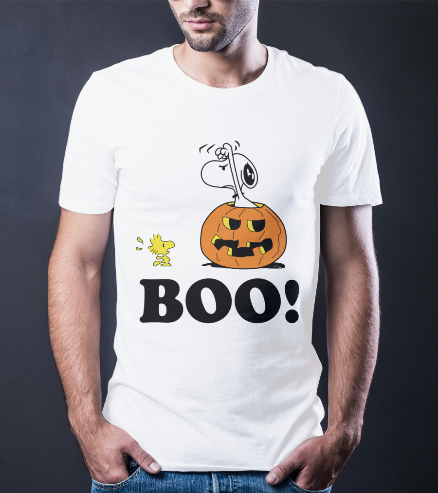 Peanuts Halloween Snoopy And Woodstock In Pumpkin BOO T-Shirt
