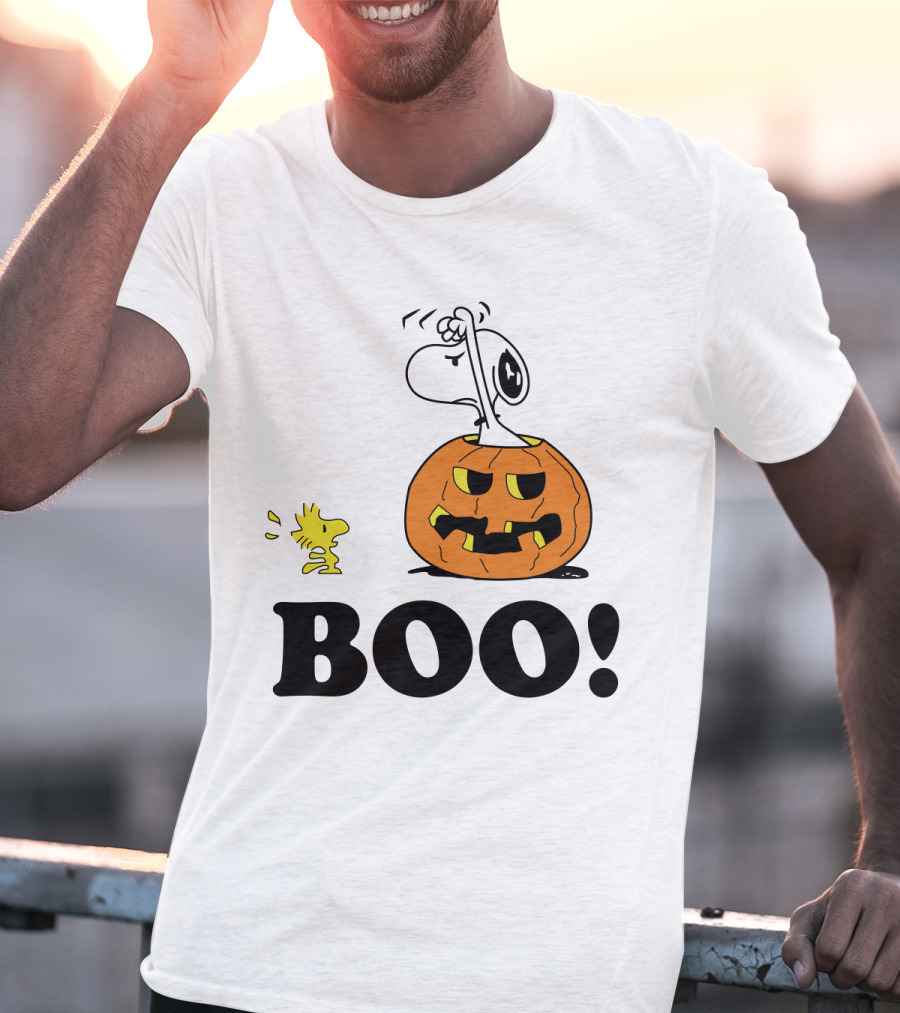 Peanuts Halloween Snoopy And Woodstock In Pumpkin BOO T-Shirt
