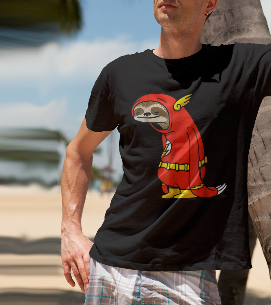 Slow Cartoon Sloth Dressed As Flash Funny Napper Character T-Shirt