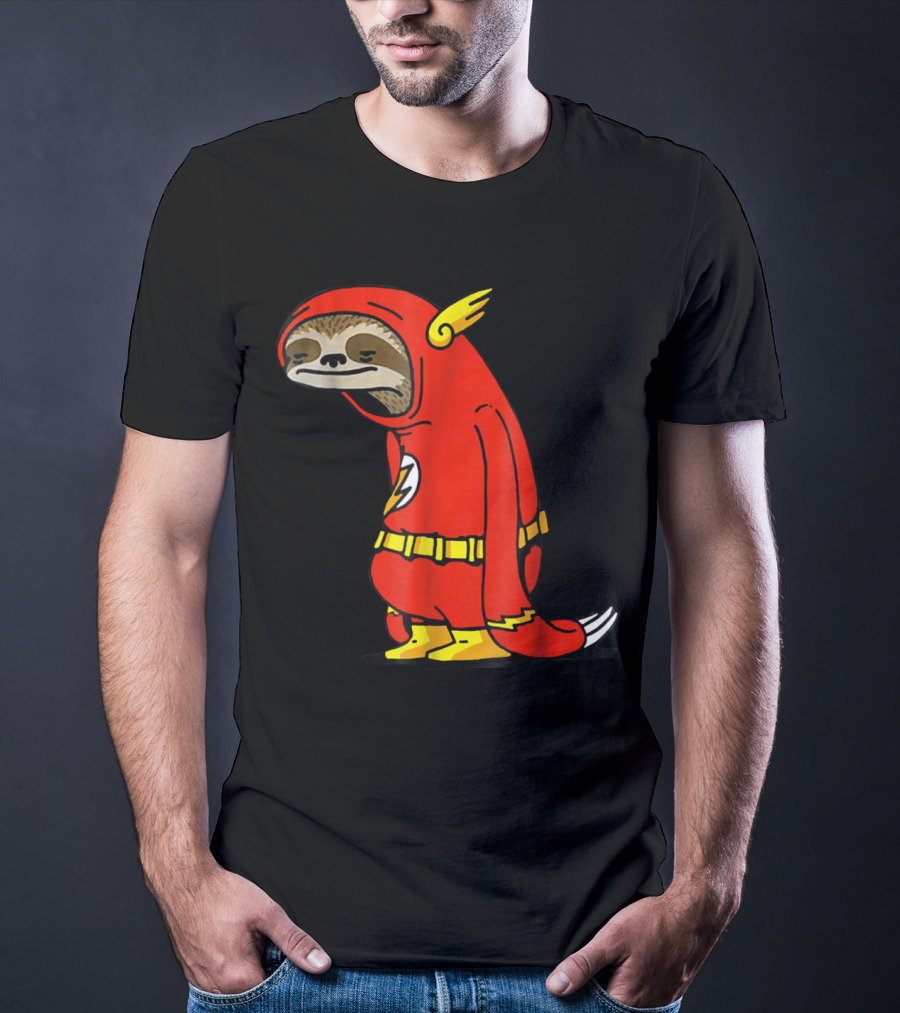 Slow Cartoon Sloth Dressed As Flash Funny Napper Character T-Shirt