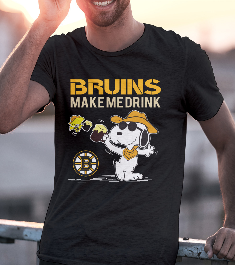 Snoopy Bruins Make Me Drink Boston Bruins Fans Peanuts Charlie Brown Hockey Beer T-Shirt