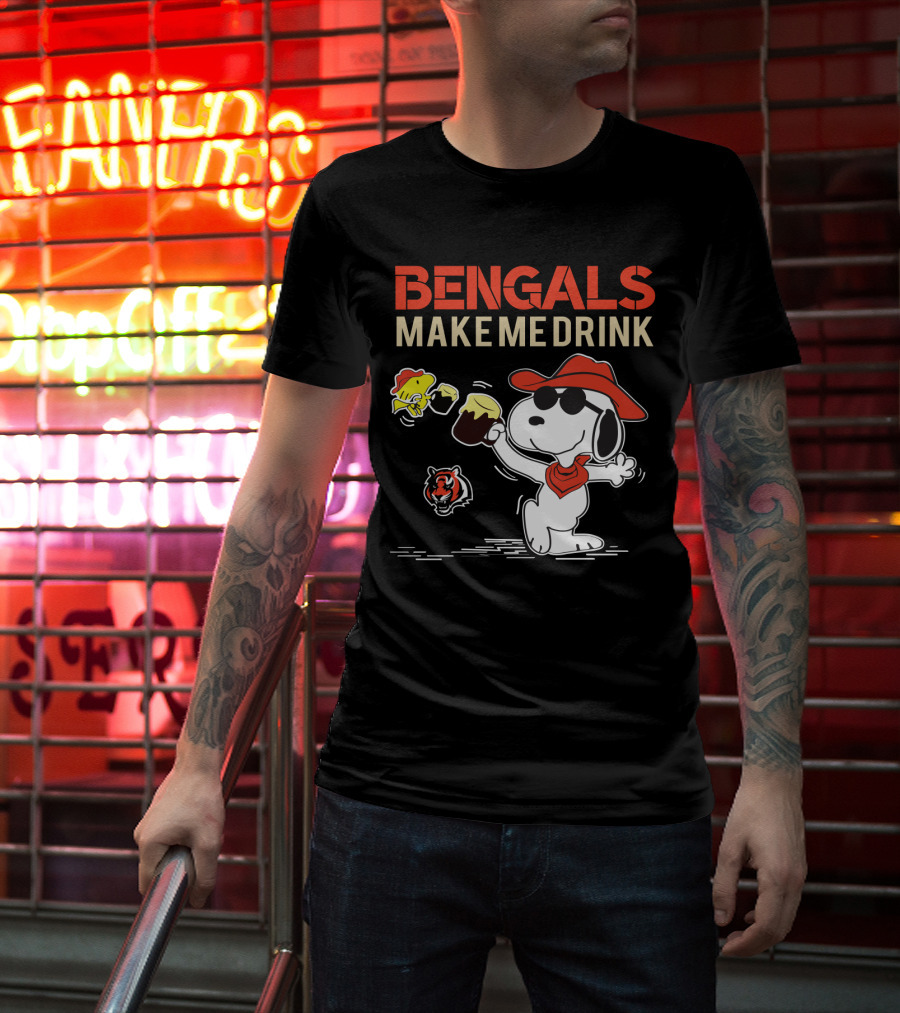 Bengals Make Me Drink Snoopy Cincinnati Bengals Football Fan T-Shirt