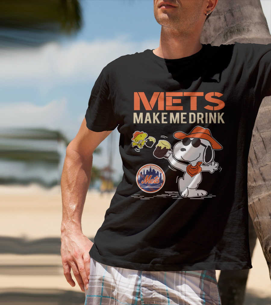 Snoopy Mets Make Me Drink New York Mets Fans T-Shirt