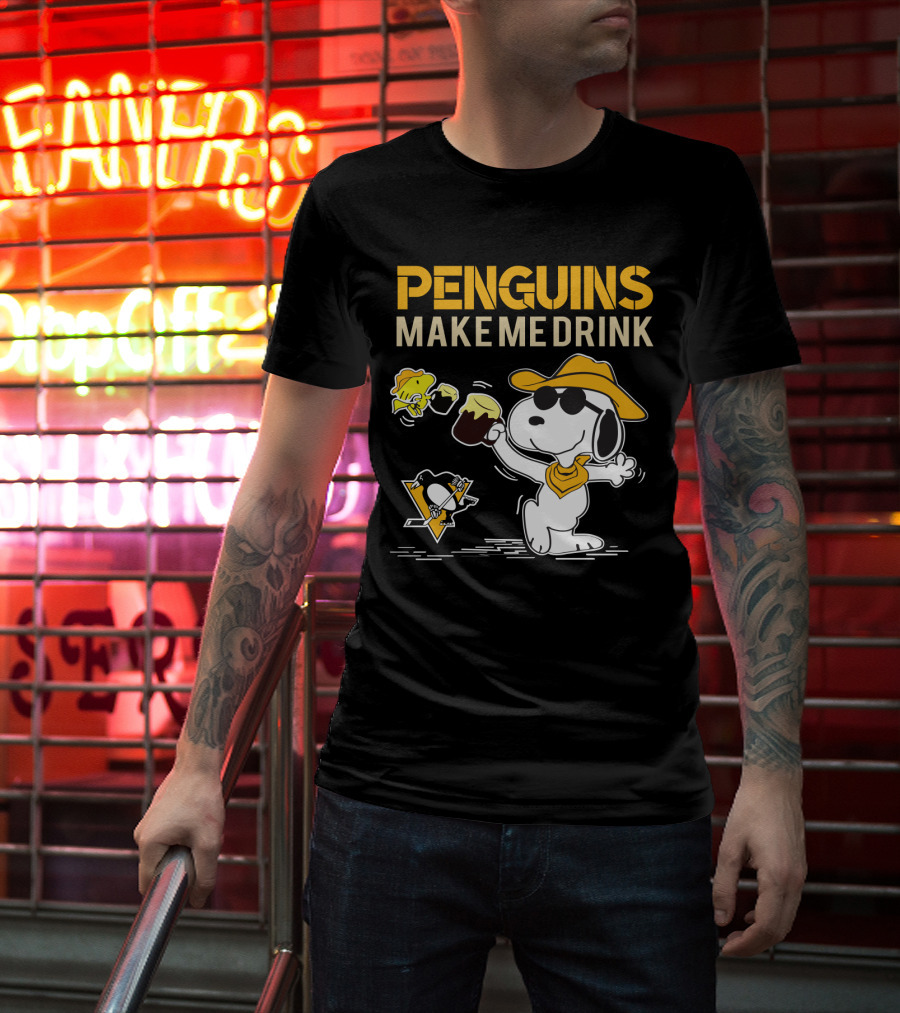 Snoopy Penguins Make Me Drink Pittsburgh Penguins Hockey Fans T-Shirt