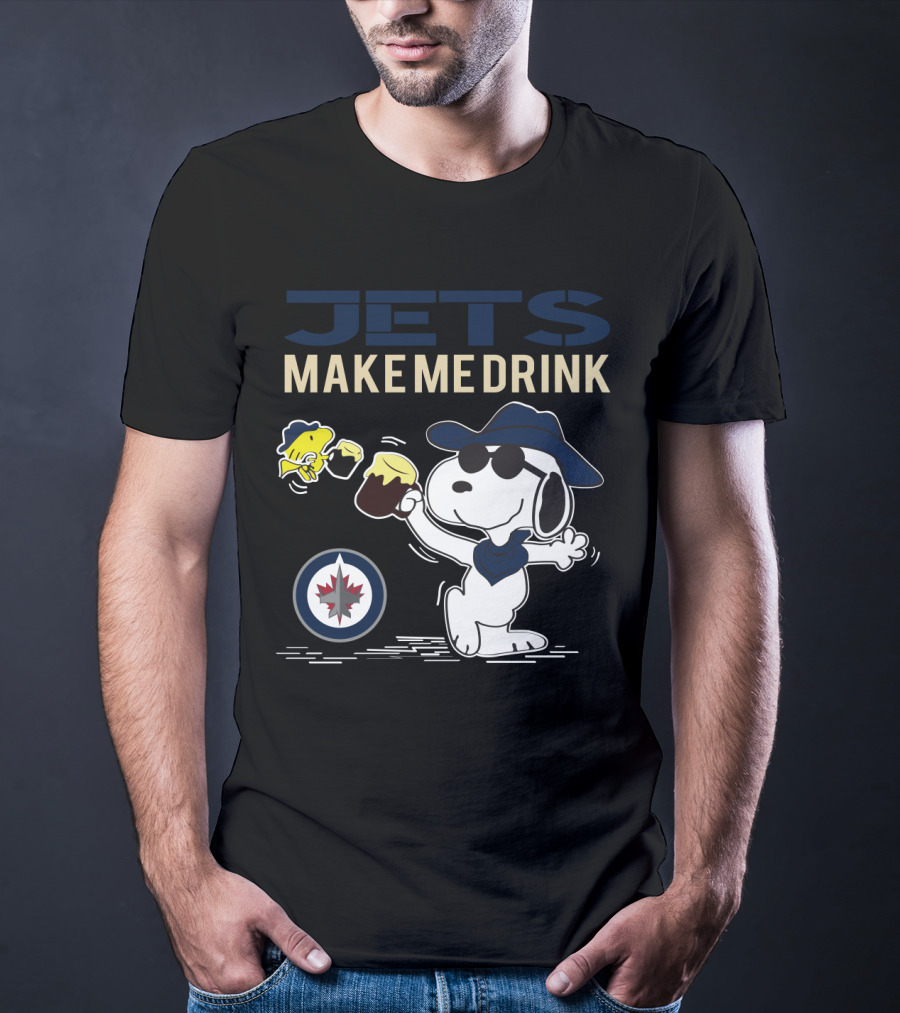 Snoopy Jets Make Me Drink Winnipeg Fans Peanuts Hockey NHL T-Shirt