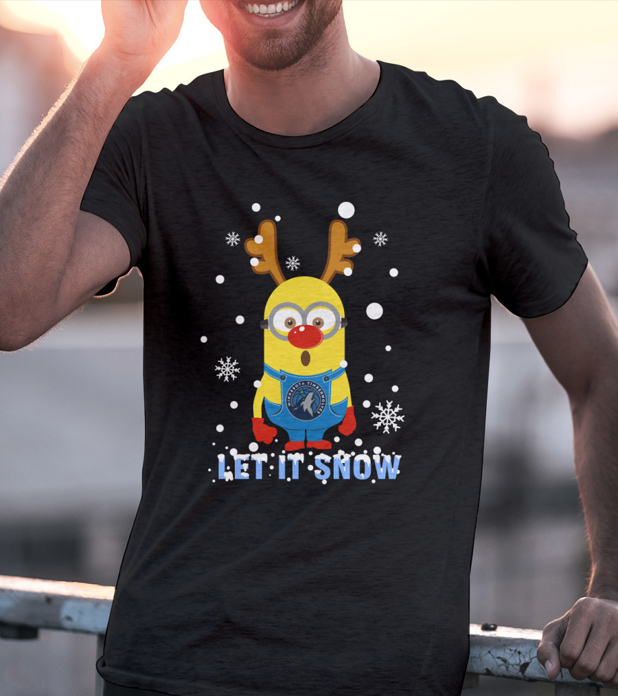 Let It Snow Minnesota Timberwolves Minion Christmas Fan T-Shirt