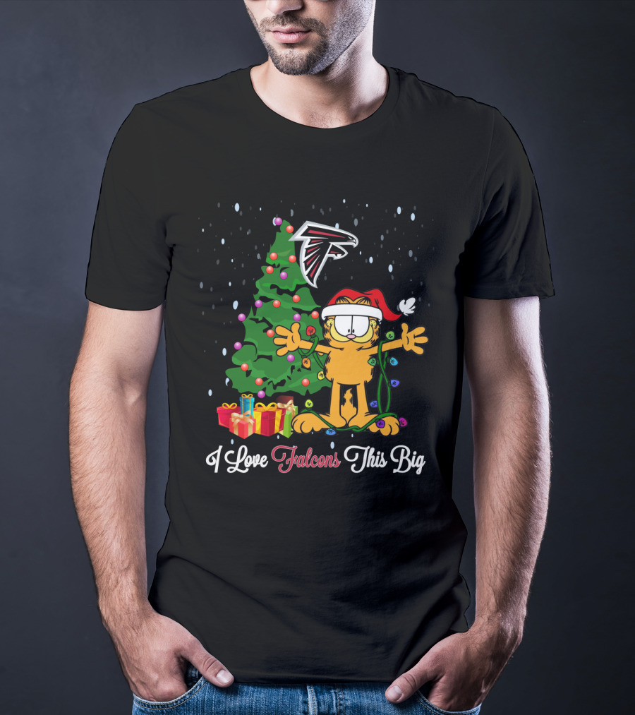 Atlanta Falcons Christmas Garfield Santa Hat I Love Falcons This Big T-Shirt