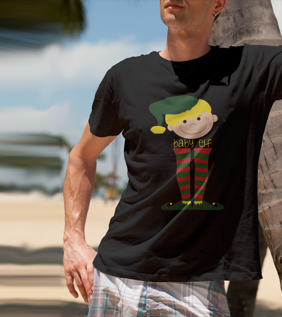 Baby Elf With Green Hat And Red Striped Stockings T-Shirt