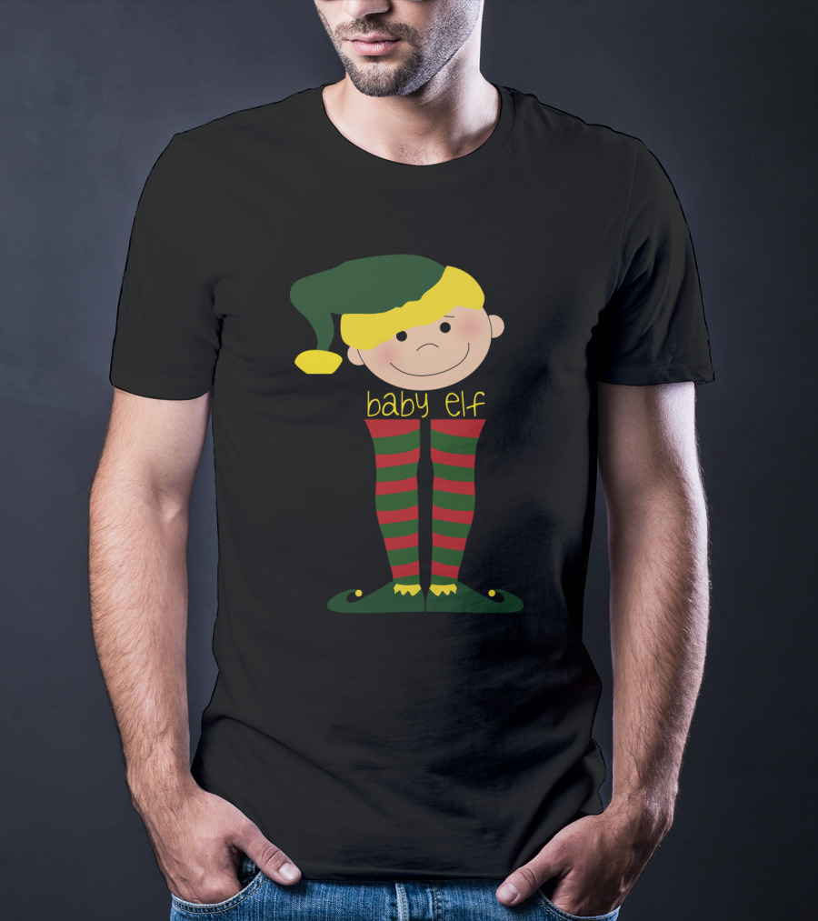 Baby Elf With Green Hat And Red Striped Stockings T-Shirt