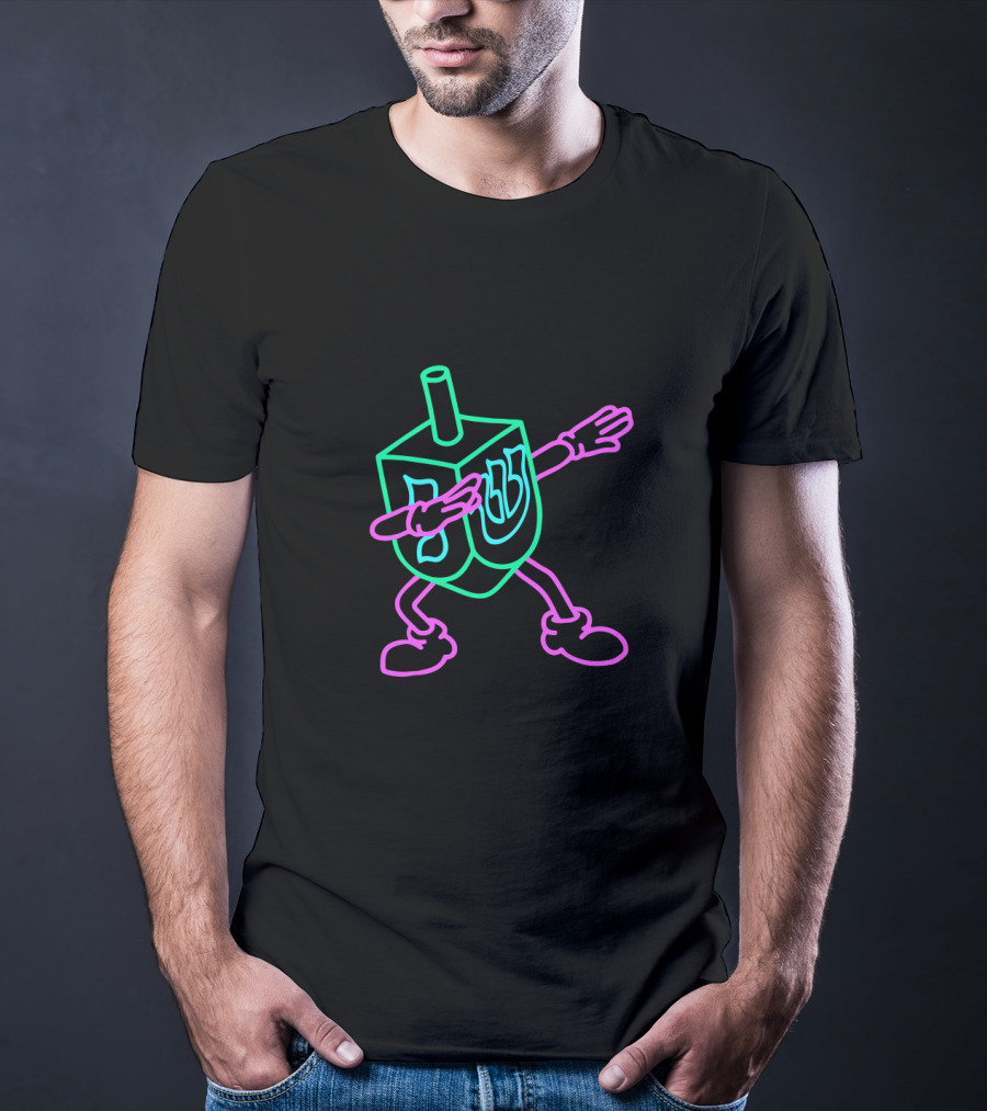Neon Dabbing Dreidel With Hebrew Letters T-Shirt