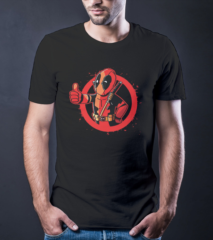 Deadpool Giving Thumbs Up Inside Red Circle Icon Marvel Comics T-Shirt