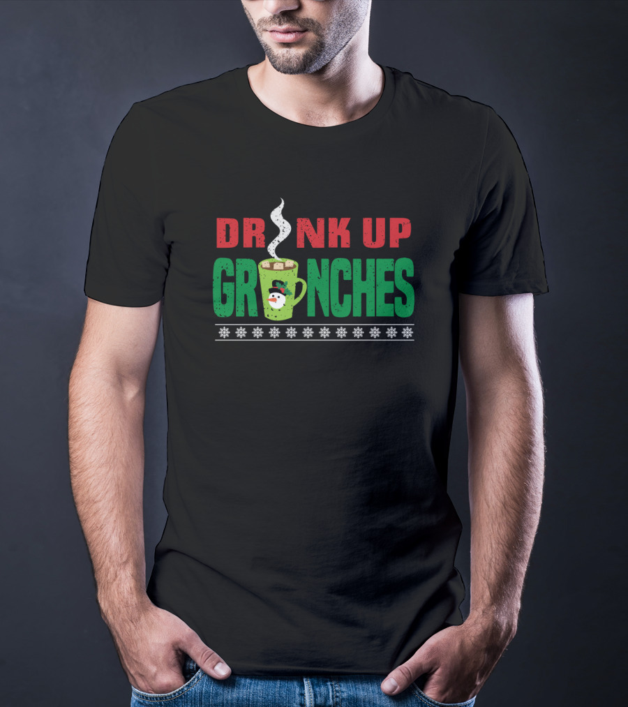 Drink Up Grinches Coffee Cup Christmas Snowflakes T-Shirt
