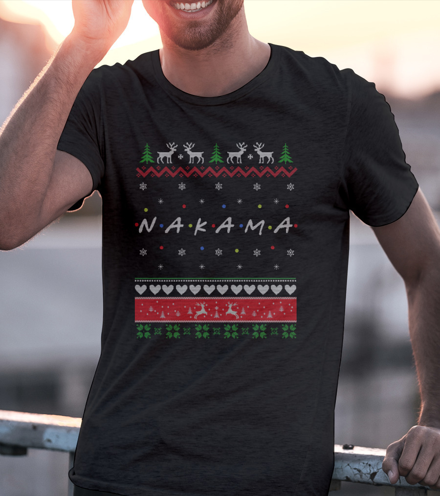 Nakama Holiday Sweater Friends TV Show Style Reindeer And Evergreen T-Shirt
