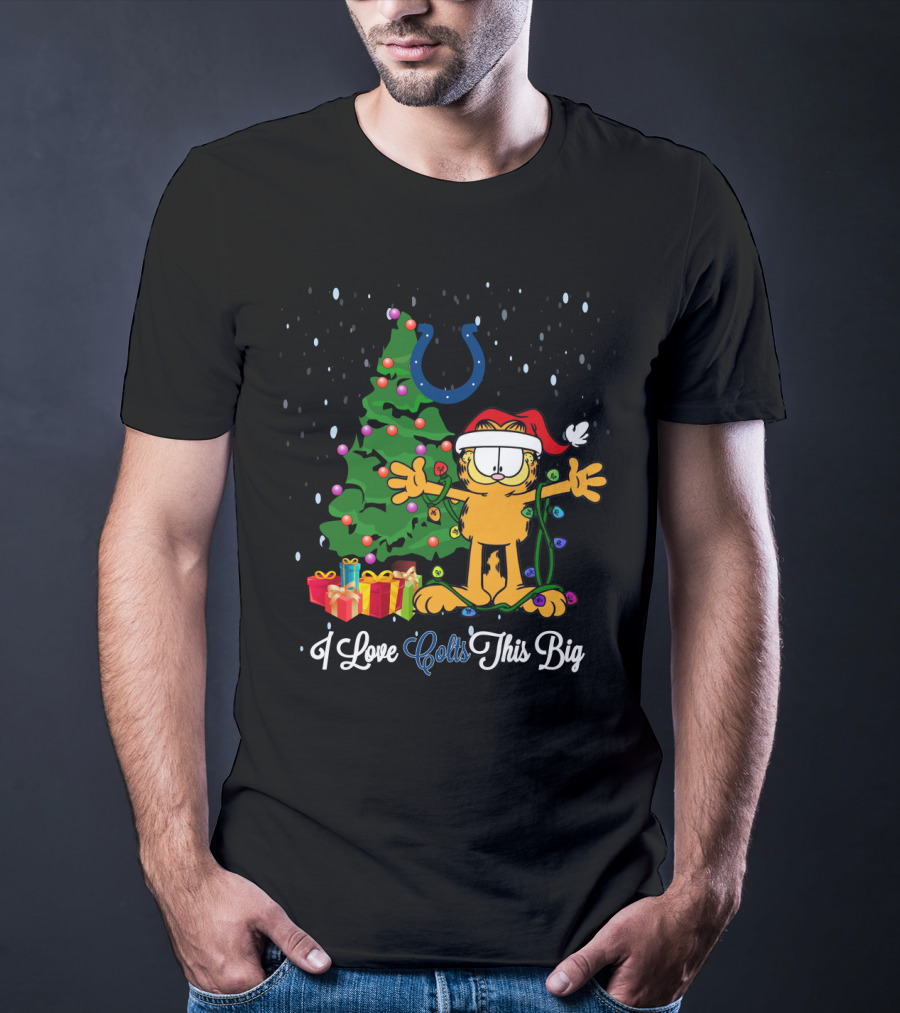 I Love Colts This Big Christmas Garfield Santa Hat Holiday Tree T-Shirt