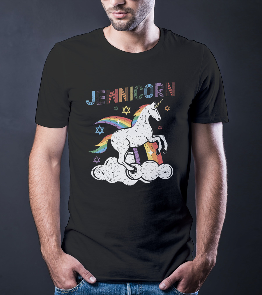 Jewnicorn Rainbow Star Of David Hanukkah Unicorn T-Shirt