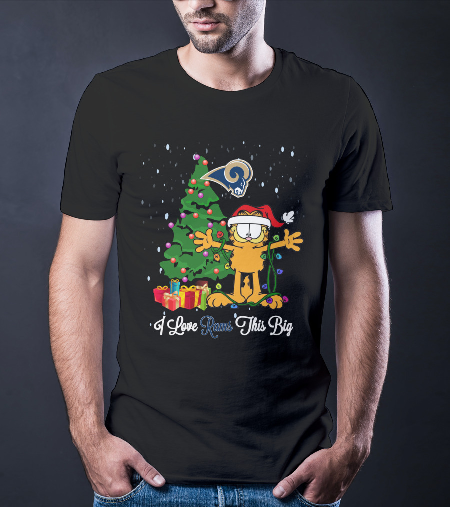 Garfield I Love Rams This Big Los Angeles Rams Christmas Holiday Tree T-Shirt