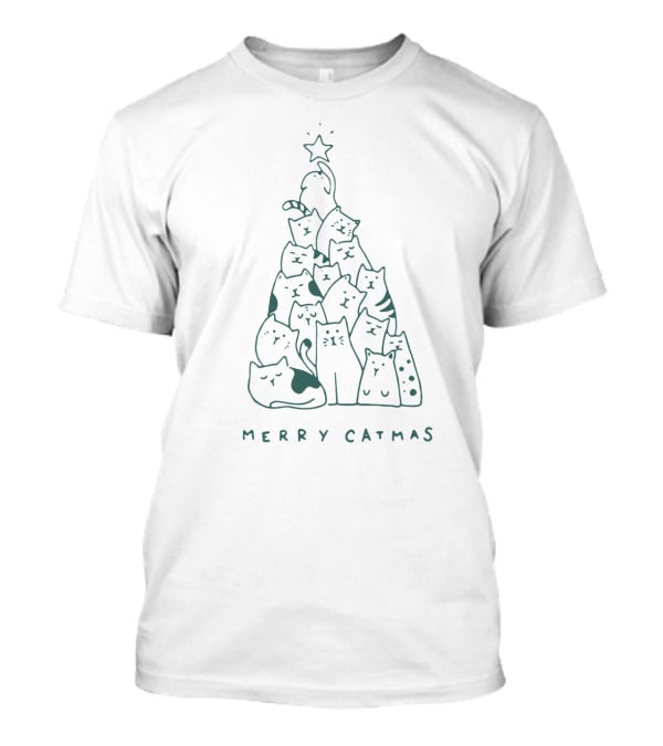 Merry Catmas Cat Christmas Tree Star Topper T-Shirt