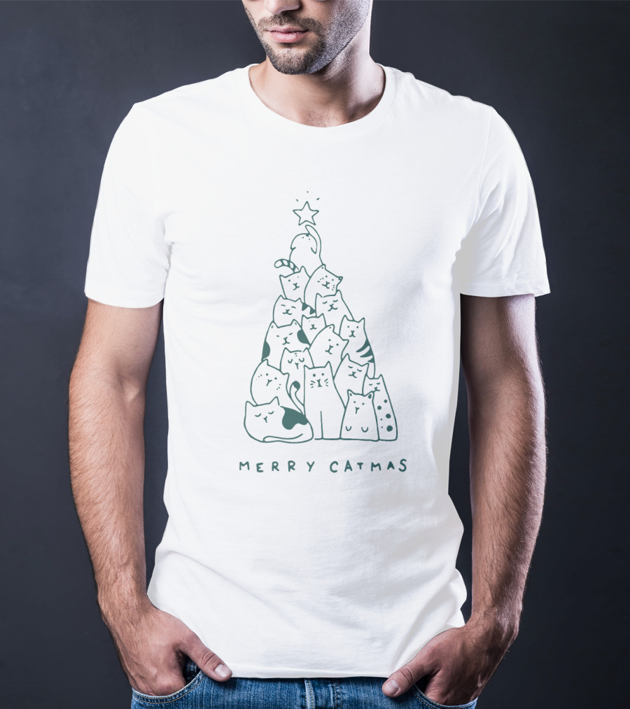 Merry Catmas Cat Christmas Tree Star Topper T-Shirt