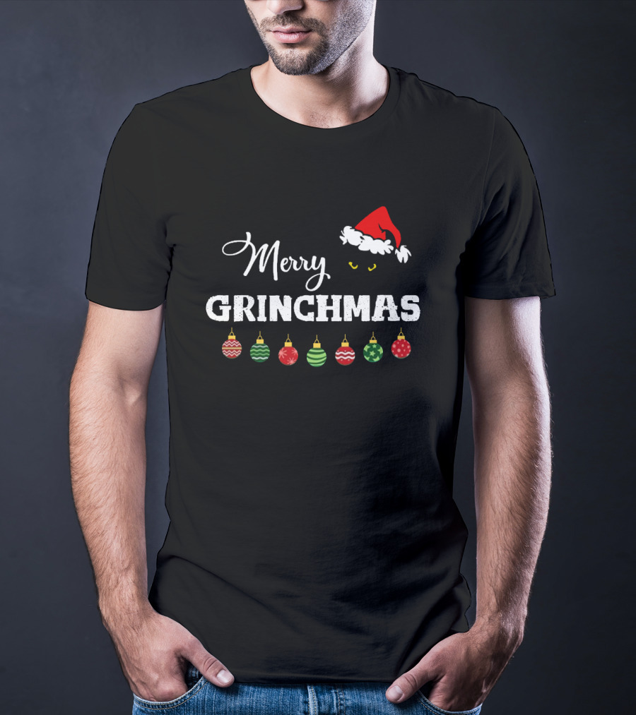Merry Grinchmas Black Santa Hat Garland T-Shirt