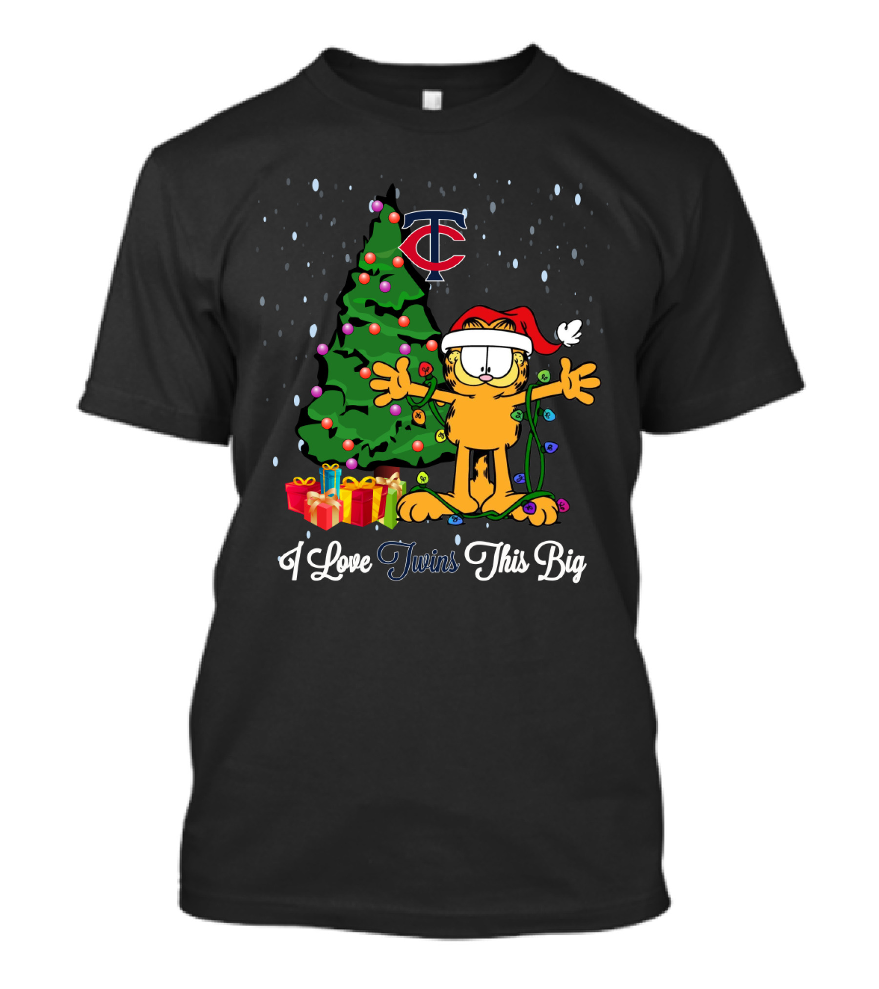 I Love Twins This Big Christmas Garfield Minnesota Twins Snowy Holiday T-Shirt
