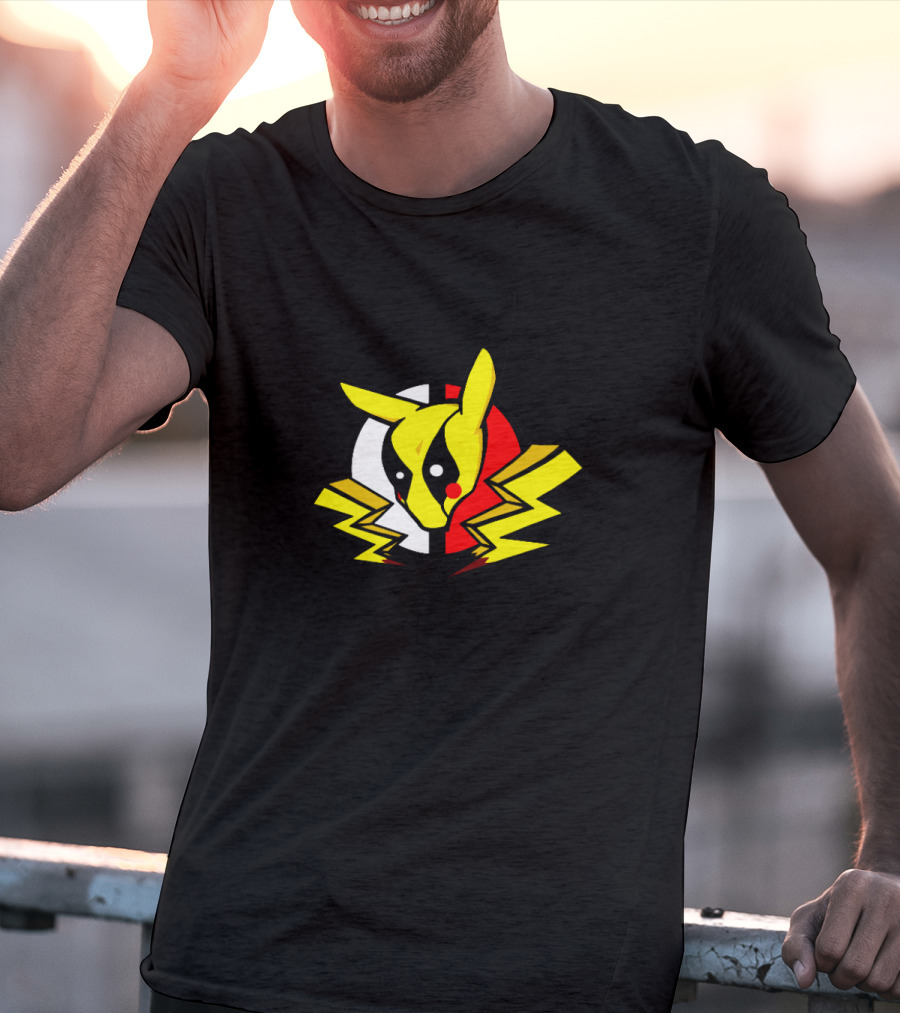 Pikachu Deadpool Crossover Icon On Black T-Shirt
