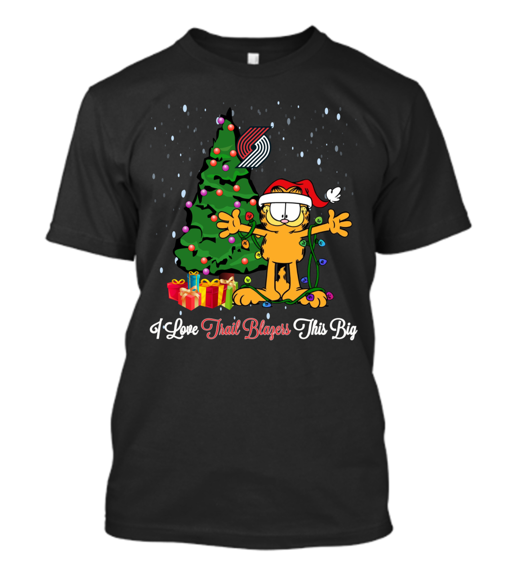 I Love Portland Trail Blazers Garfield Christmas Tree T-Shirt