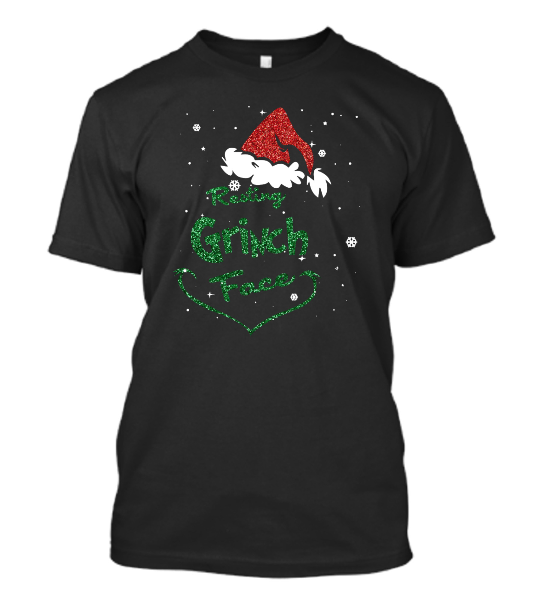 Resting Grinch Face Santa Hat Snowflakes T-Shirt